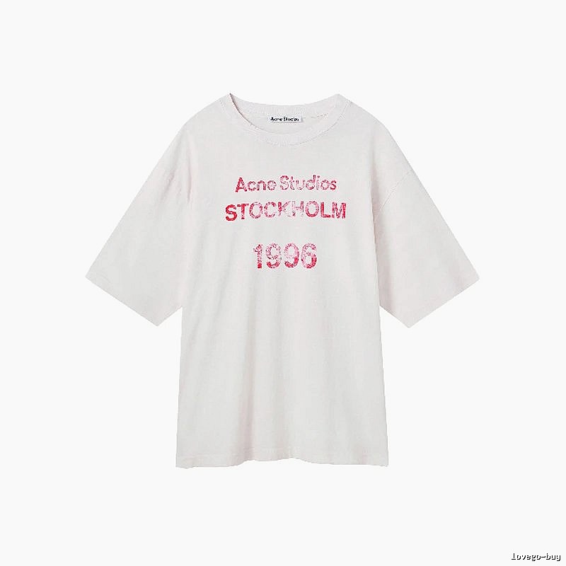 Acne Studios 2090-80 White Pink Lettering Style Ac908046 Stockholm Logo T-Shirt Resort Wear