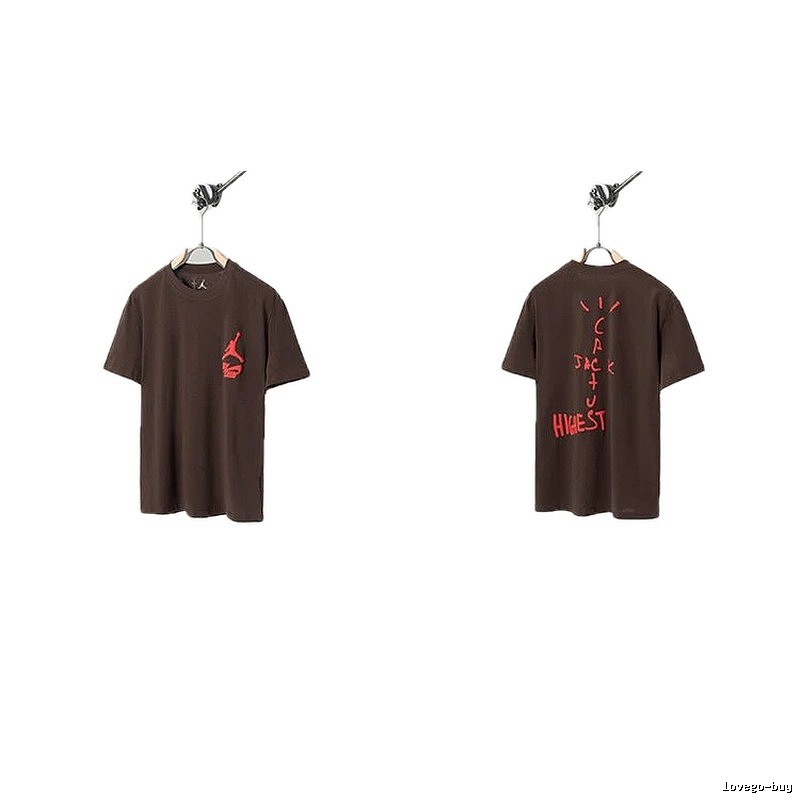 AJ x Travis Scott Co-branded Street Style Brown Short-sleeve T-shirt