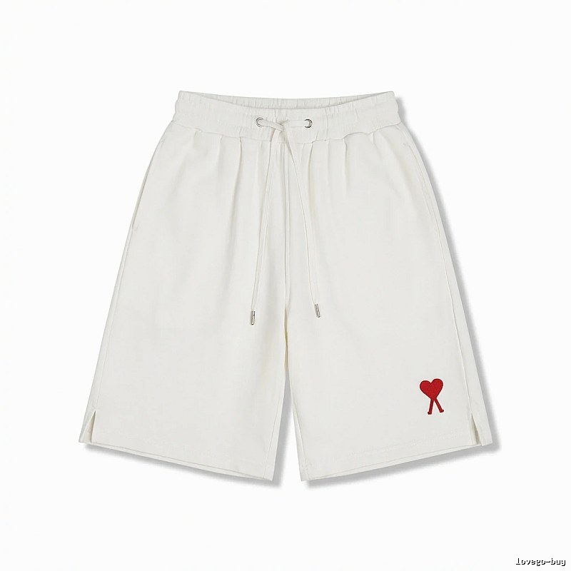 AMI Embroidered Minimalist Style White Shorts