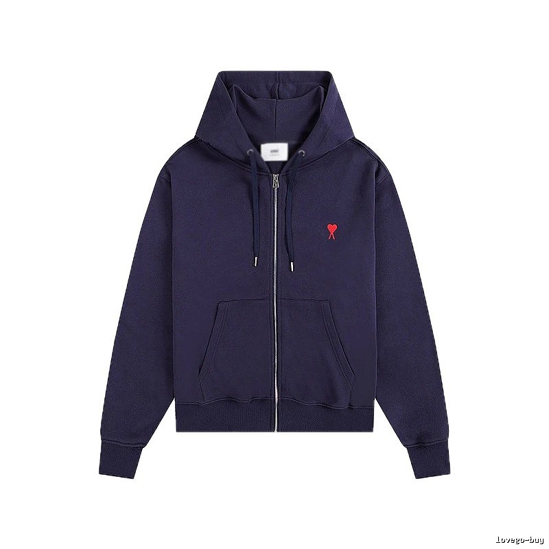 AMI Love Embroidery Style Dark Blue Hoodie