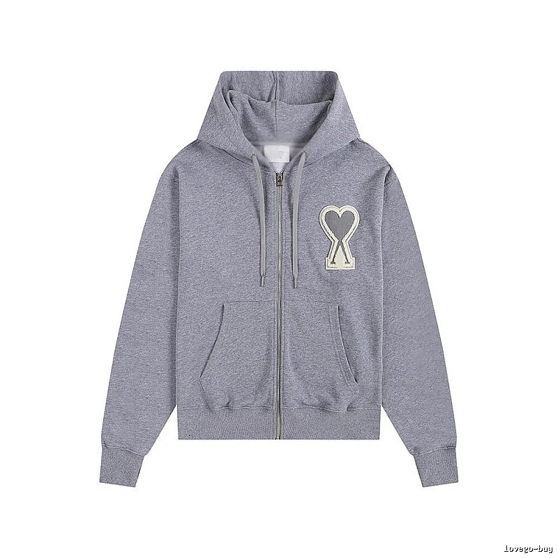 AMI Love Series Grey Zip-Up Hoodie