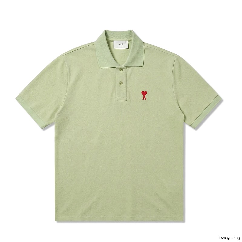 AMI Love Series Simple Style Light Green Polo Shirt