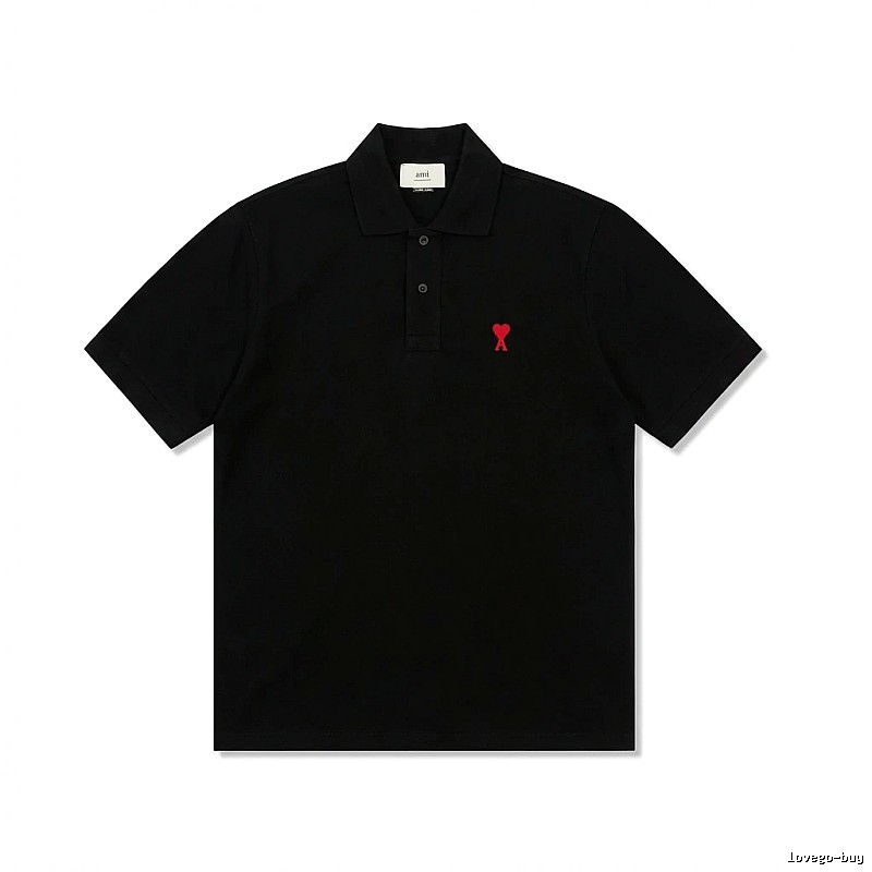 Ami love simple style black polo shirt