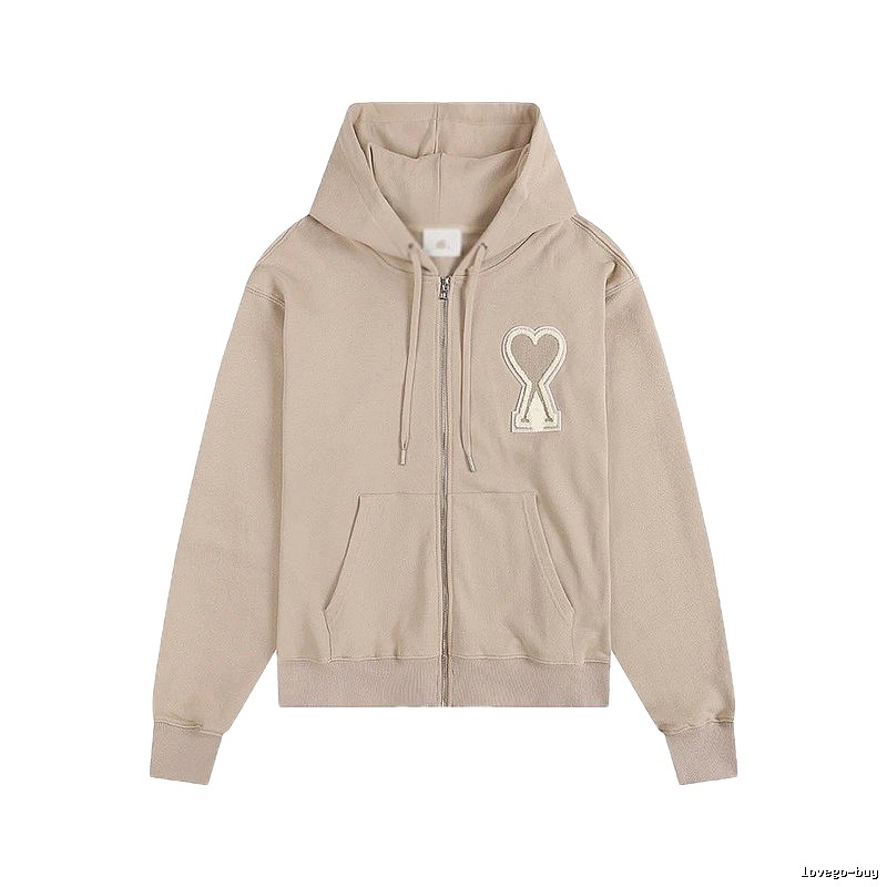 AMI Love Zipper Beige Sweatshirt