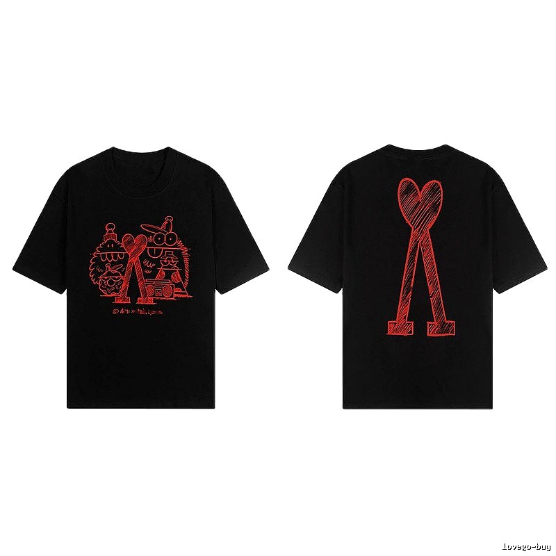 AMI red graffiti-style short-sleeve shirt