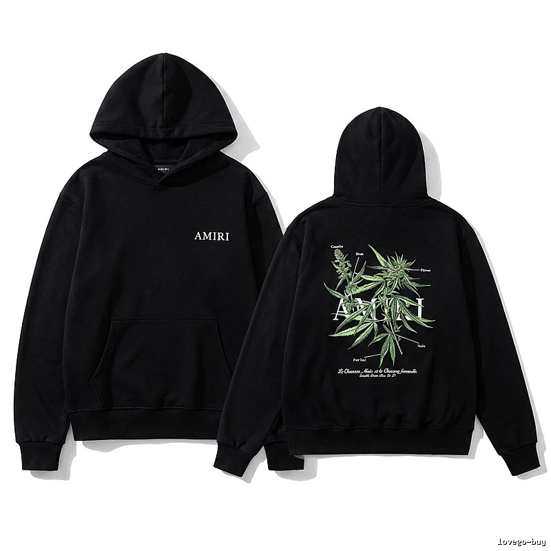 AMIRI Black Hoodie with Botanical Print Style