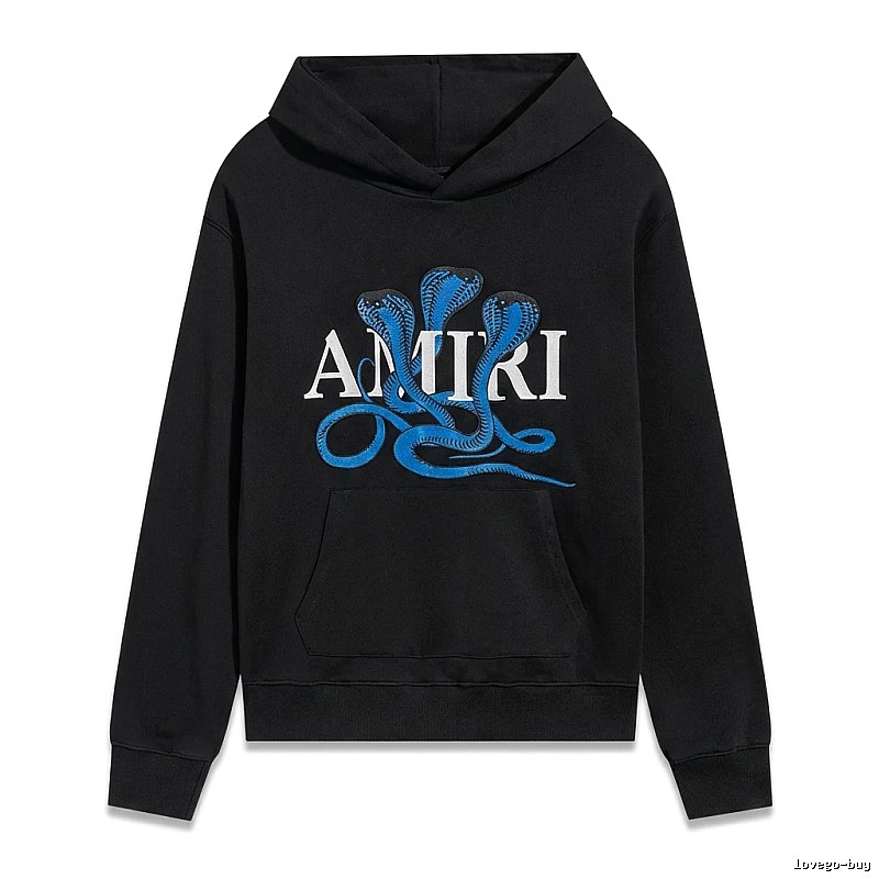 AMIRI black hoodie with snake - pattern printing