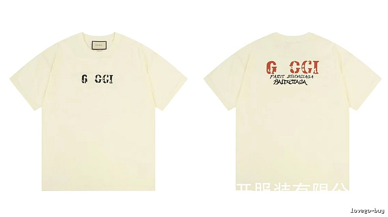 Balenciaga Co-branded Distressed-style Off-white Short Sleeve T-Shirt