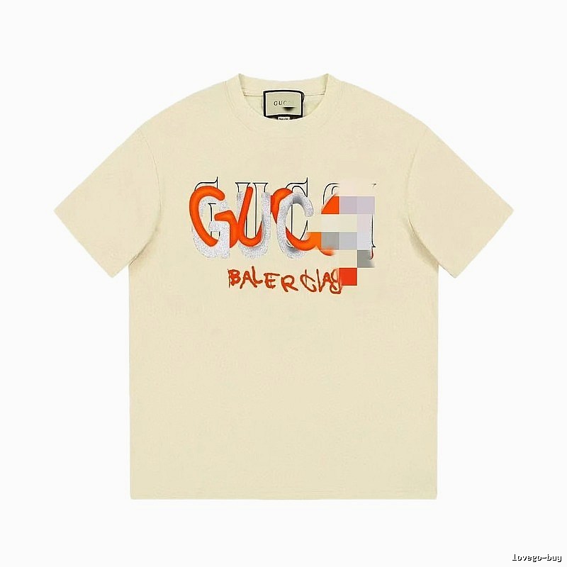 Balenciaga Co-branded Graffiti-style Beige Short-sleeve T-shirt