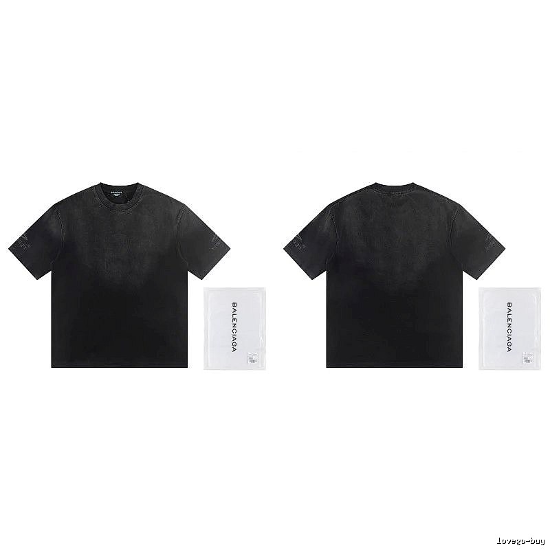 Balenciaga Distressed Street Style Black Short-Sleeve T-Shirt