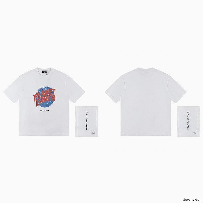 Balenciaga Distressed-style Earth Print White T-Shirt
