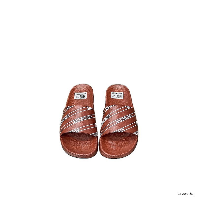 Balenciaga Letter Print Trendy Red-Brown Slide Slippers