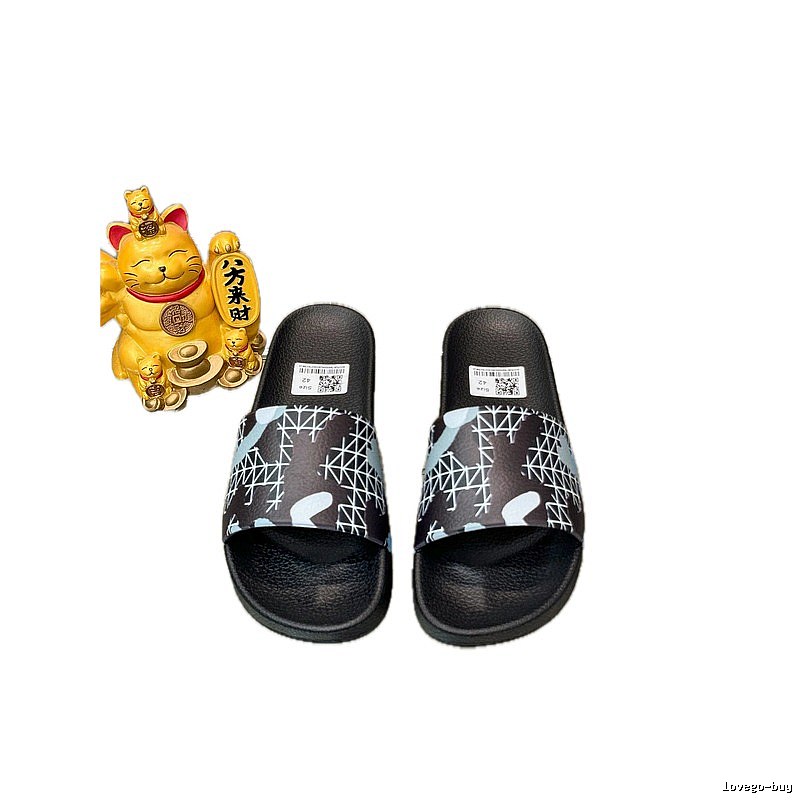 Balenciaga Plaid Camouflage Streetwear Black & Blue Slide Slippers