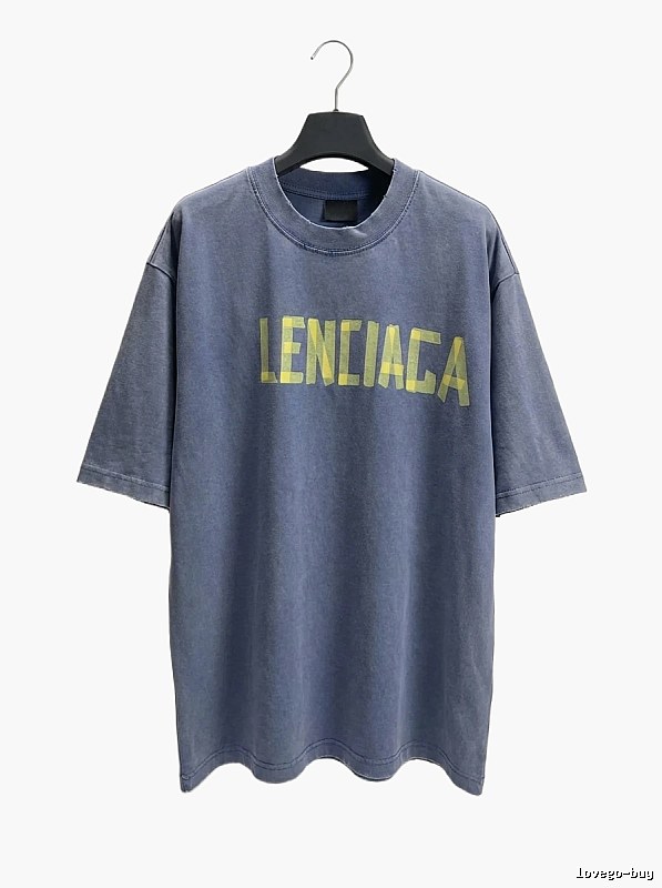 Balenciaga's alphabetic style blue T-shirt.