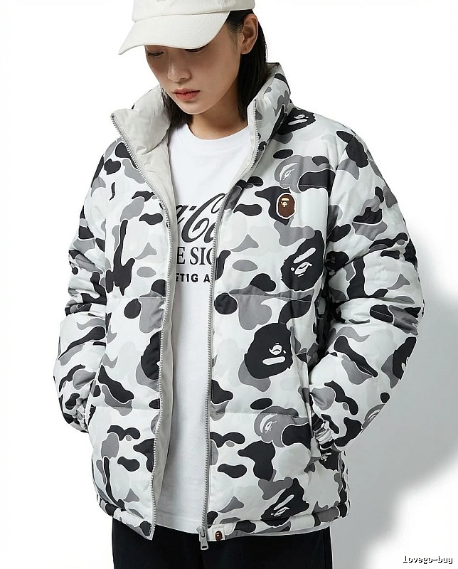 Bape camouflage-style white down jacket