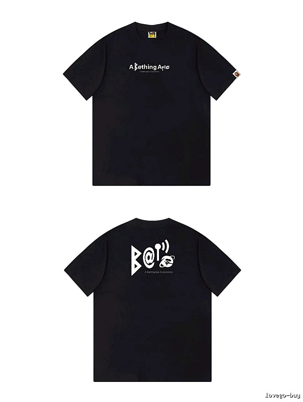 Bape letter - printed short - sleeved black T - shirt