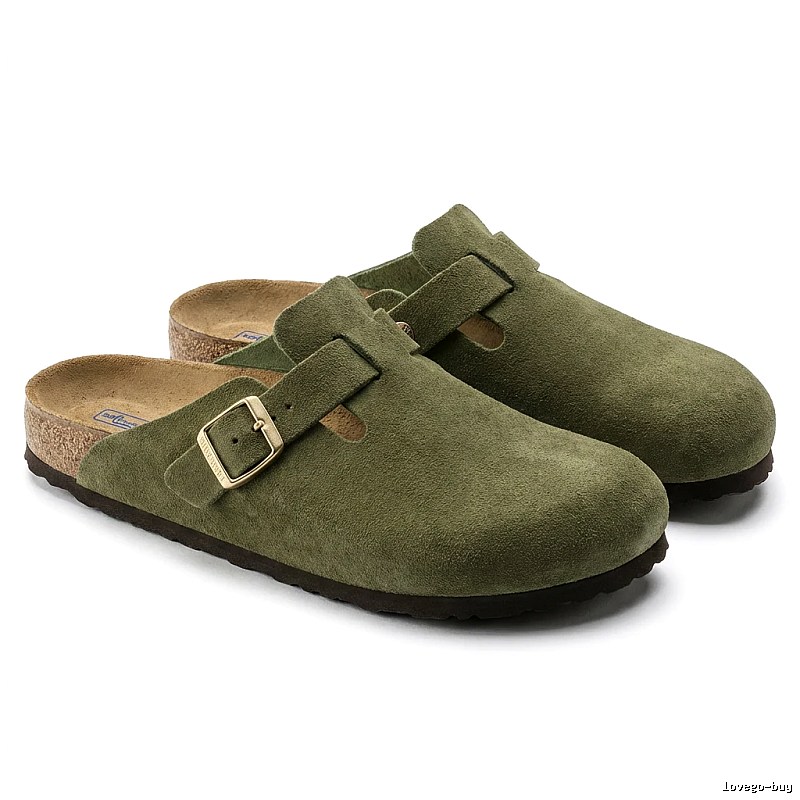 BIRKENSTOCK cork retro-style military green slippers