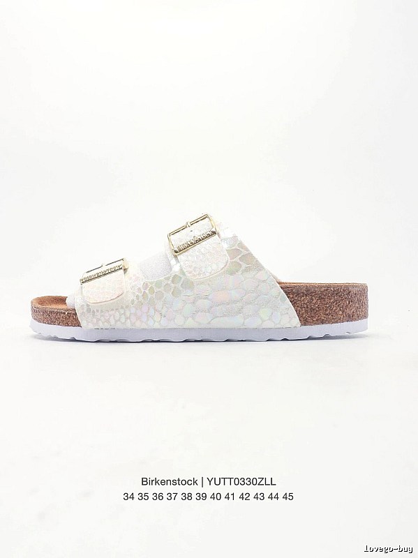 Birkenstock Double-Buckle Casual Iridescent White Slide Sandals