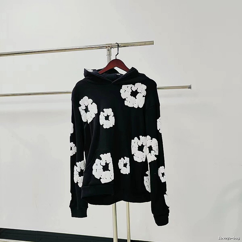 Black Hoodie with Oversized White Flower Print