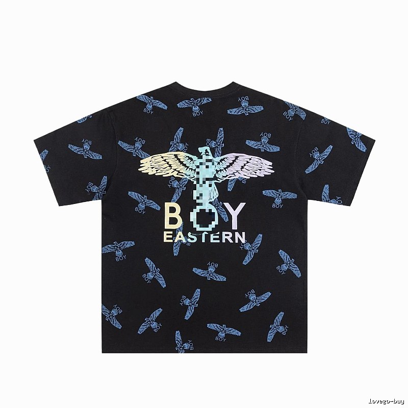 BOY All-over Flying Eagle Print Streetwear Style Black Short-sleeve T-shirt