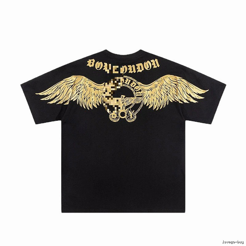 BOY Street Style Black Short-sleeve T-shirt with Gold Foil Stamped Wings