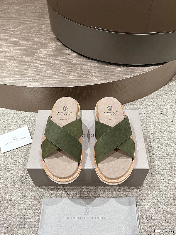 Brunello Cucinelli Casual-style Army Green Slides