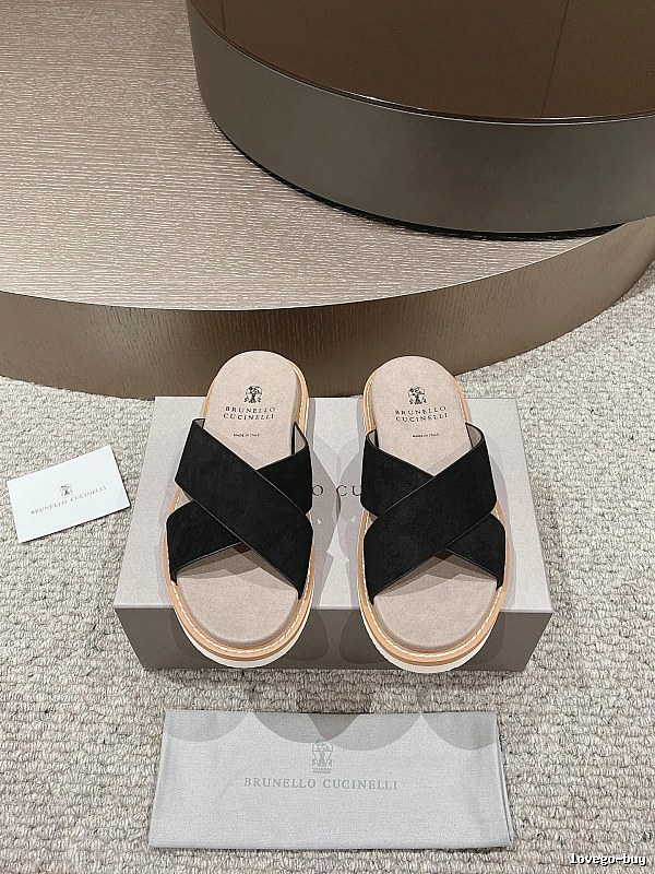 Brunello Cucinelli Casual Style Black Crisscross Slide Sandals