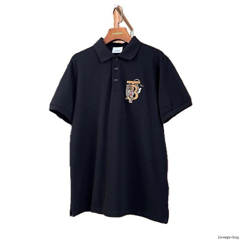 Burberry Tiger Embroidery Style Black Polo Shirt
