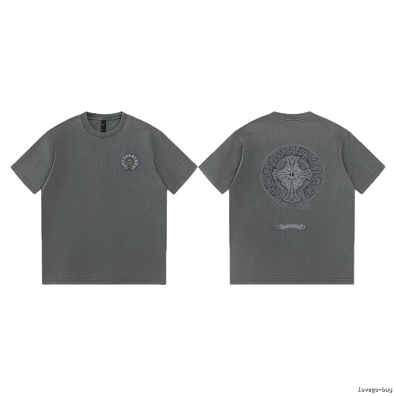Chrome Hearts Cross Embroidered High Street Dark Grey Short-sleeve T-Shirt