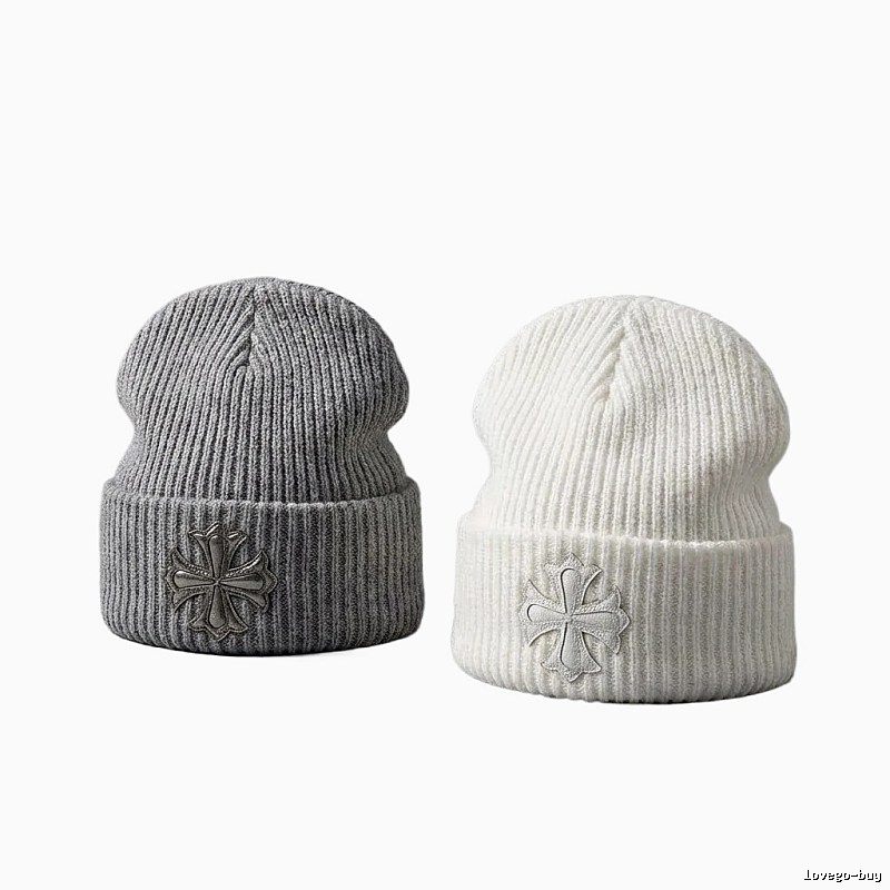 Chrome Hearts Cross Flower Minimalist Style Knitted Hat (White/Gray)