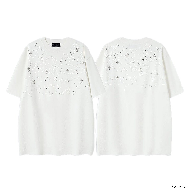 Chrome Hearts Cross Hot-Fix Rhinestone Street Style White T-Shirt