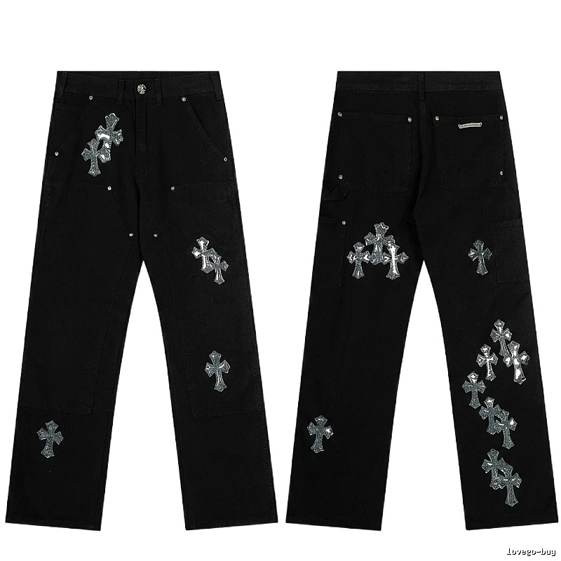 Chrome Hearts Cross Trendy Cool Black Pants