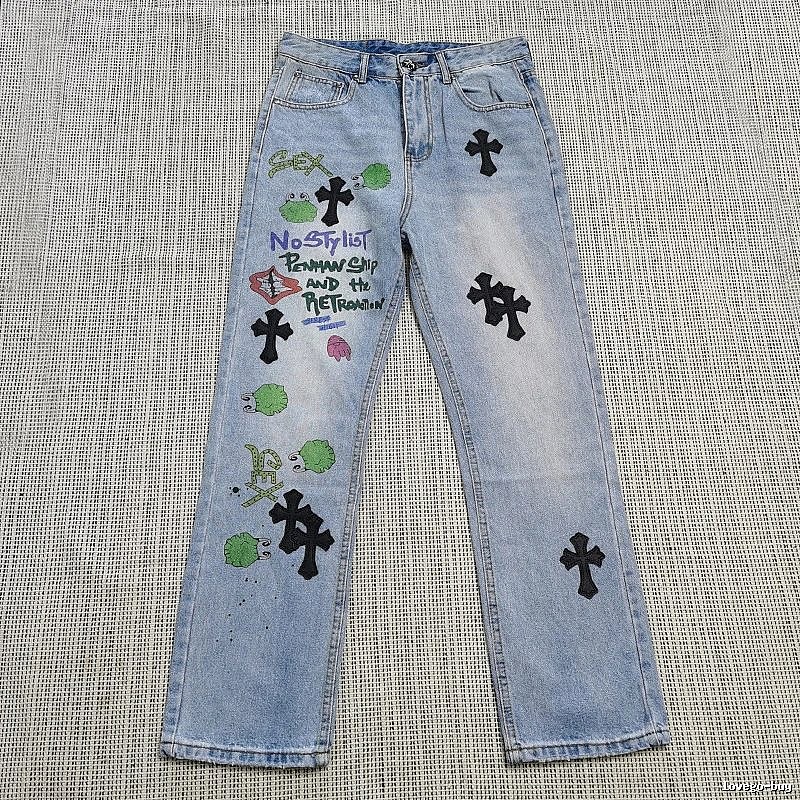 Chrome Hearts Logo Detail Cross patch jeans White Jeans Black with Relaxed Feel