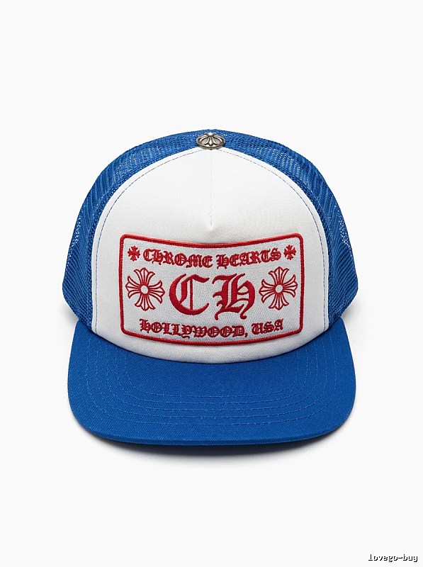 Chrome Hearts Retro Style Blue and White Hat