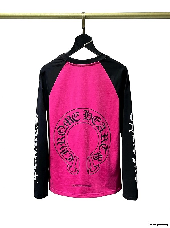 Chrome Hearts retro style pink and black color-blocking long-sleeve shirt