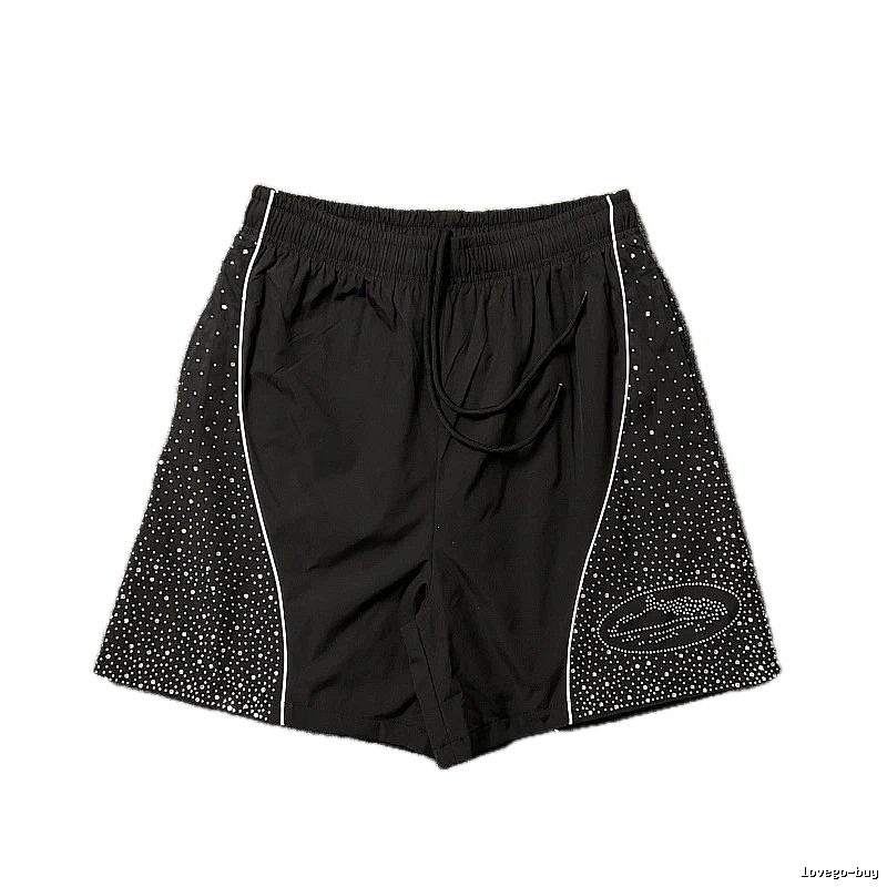 Corteiz Hot-fix Rhinestone Street Style Black Shorts