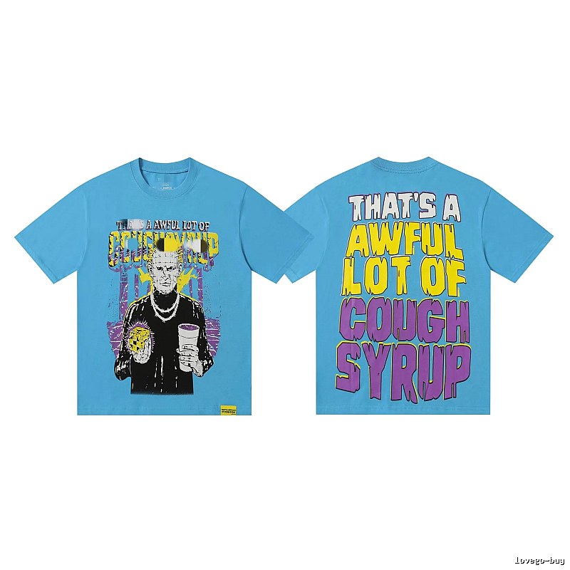 COUGH SYRUP Character Print Street Style Light Blue Short Sleeve T-Shirt