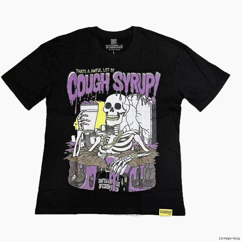 Cough Syrup Skull Print Hip-hop Style Black T-shirt