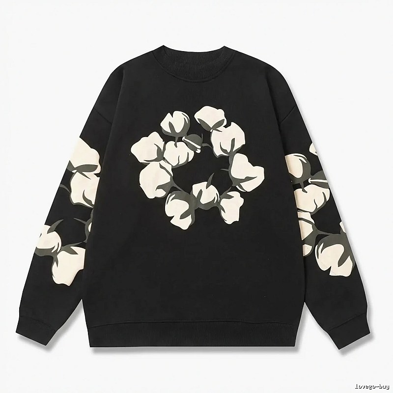 DENIM TEARS Cotton Printed Black Sweatshirt