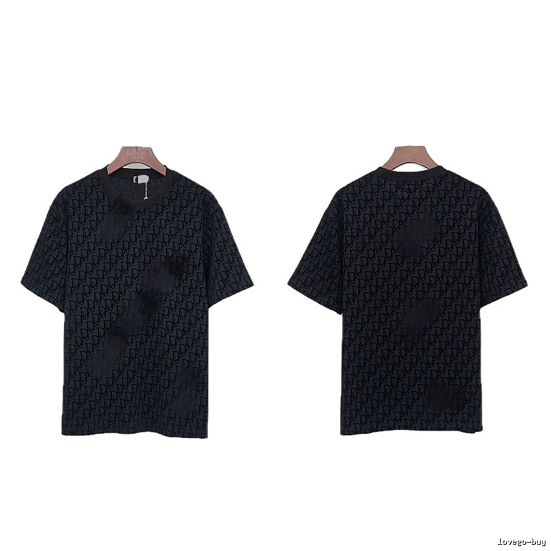 Dior All-over Monogram Print Light Luxury Style Black T-Shirt