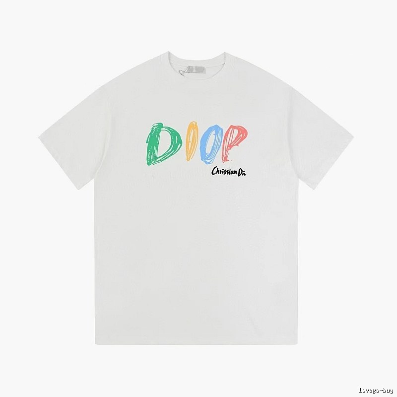 Dior Colorful Graffiti Casual Style White Short-sleeve T-Shirt
