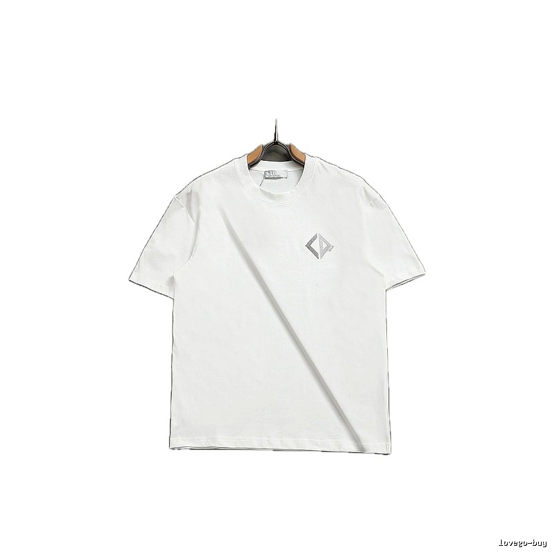 Dior Diamond Check Embroidered Minimalist Style White Short-Sleeve T-Shirt