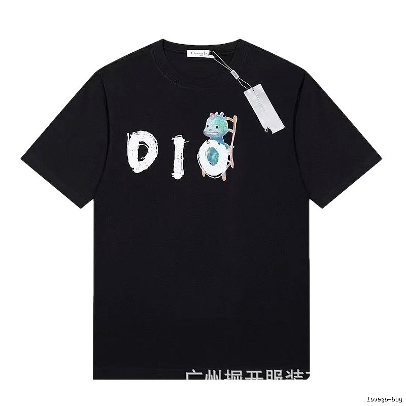 Dior Dinosaur Print Trendy Black Short-sleeve T-shirt