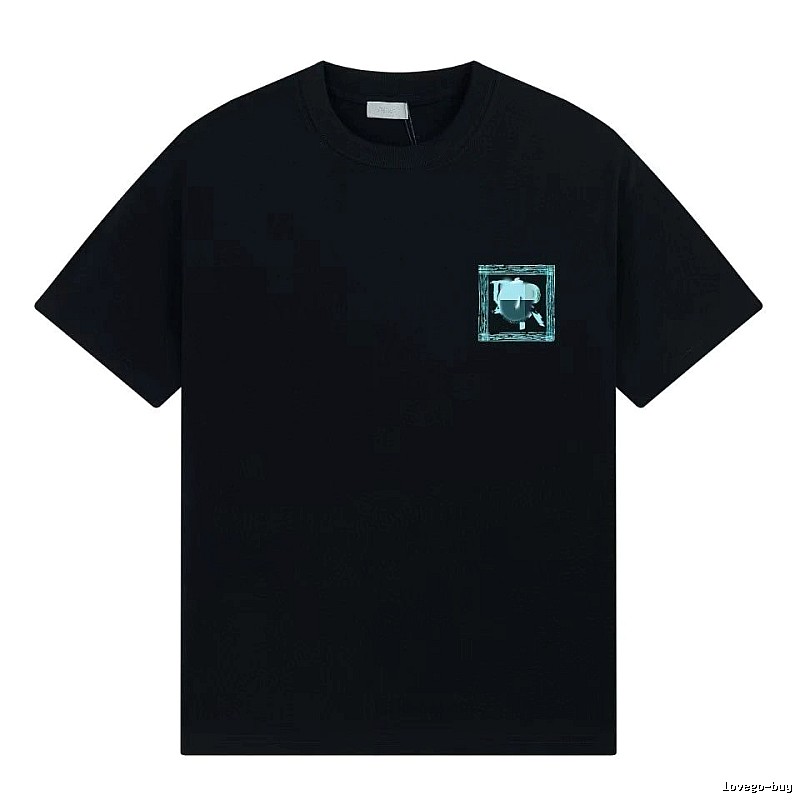 Dior Frame Print Trendy Style Black Short-sleeve T-shirt