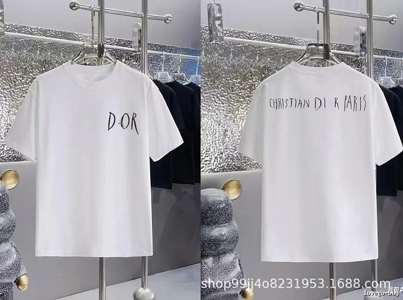 Dior Hand-painted Graffiti Style White Short-sleeved T-shirt