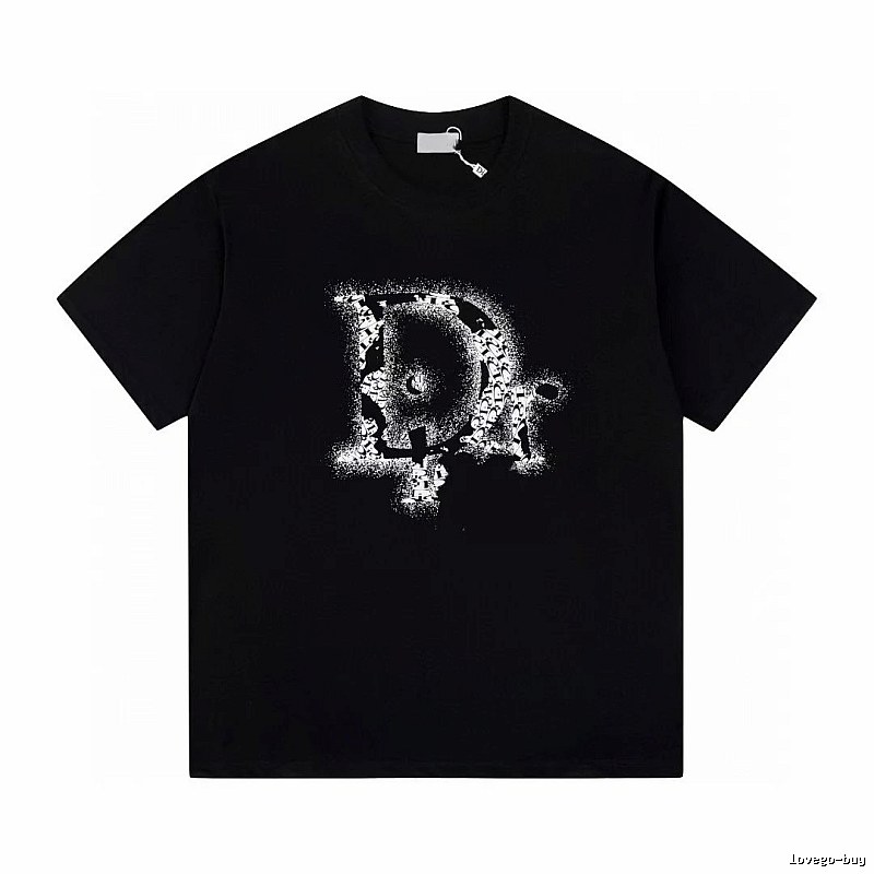 Dior Large D Print Trendy Style Black T-Shirt