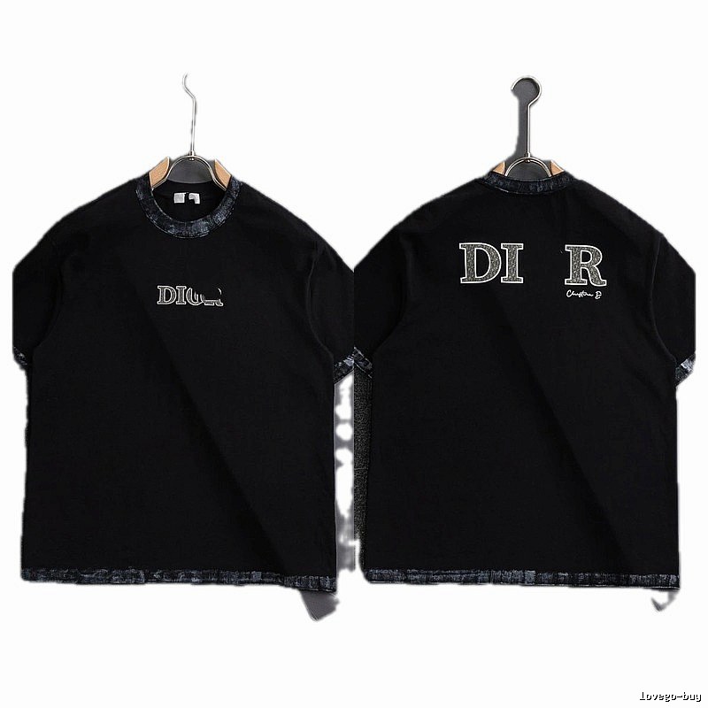 Dior Letter Print Light Luxury Style Black T-Shirt