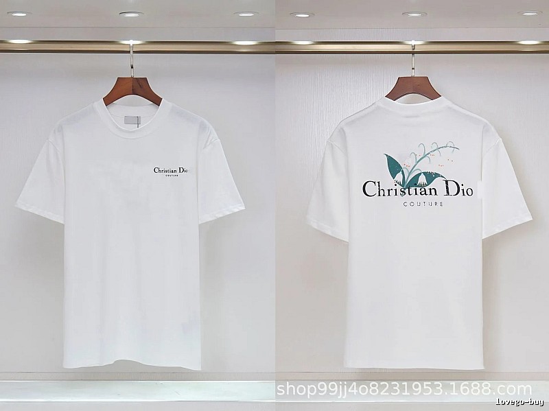 Dior Lily of the Valley Collection Casual Style White T-Shirt
