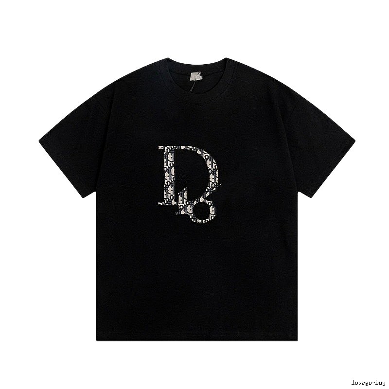 Dior Monogram Embroidered Minimalist Style Black Short-sleeve T-shirt