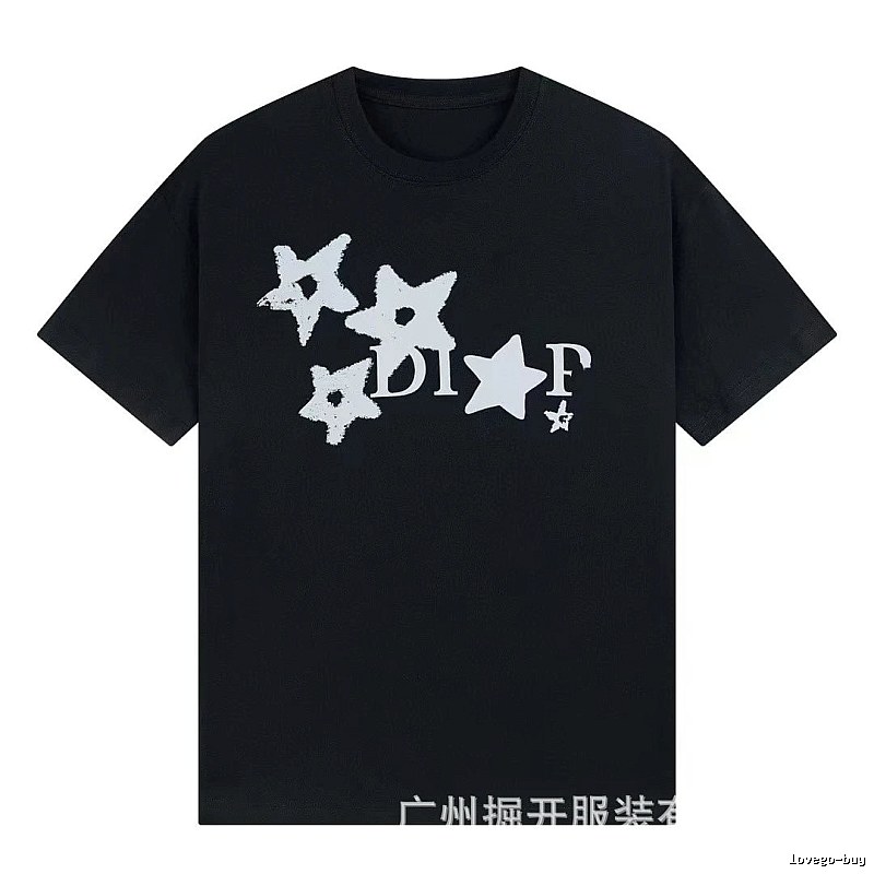 Dior Star Print Street Style Black T-Shirt